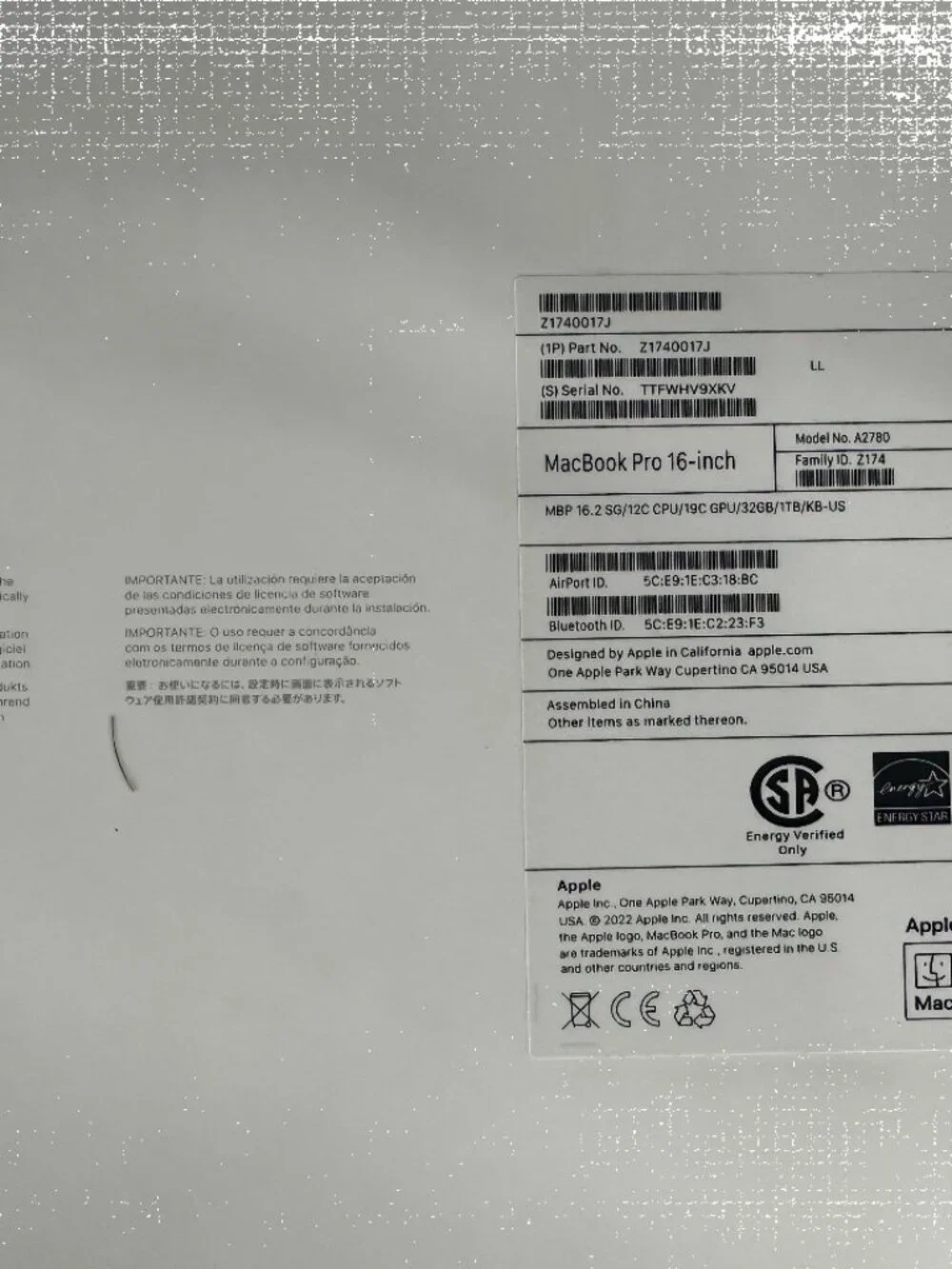 Apple MacBook Pro 16-inch Box (No Device)